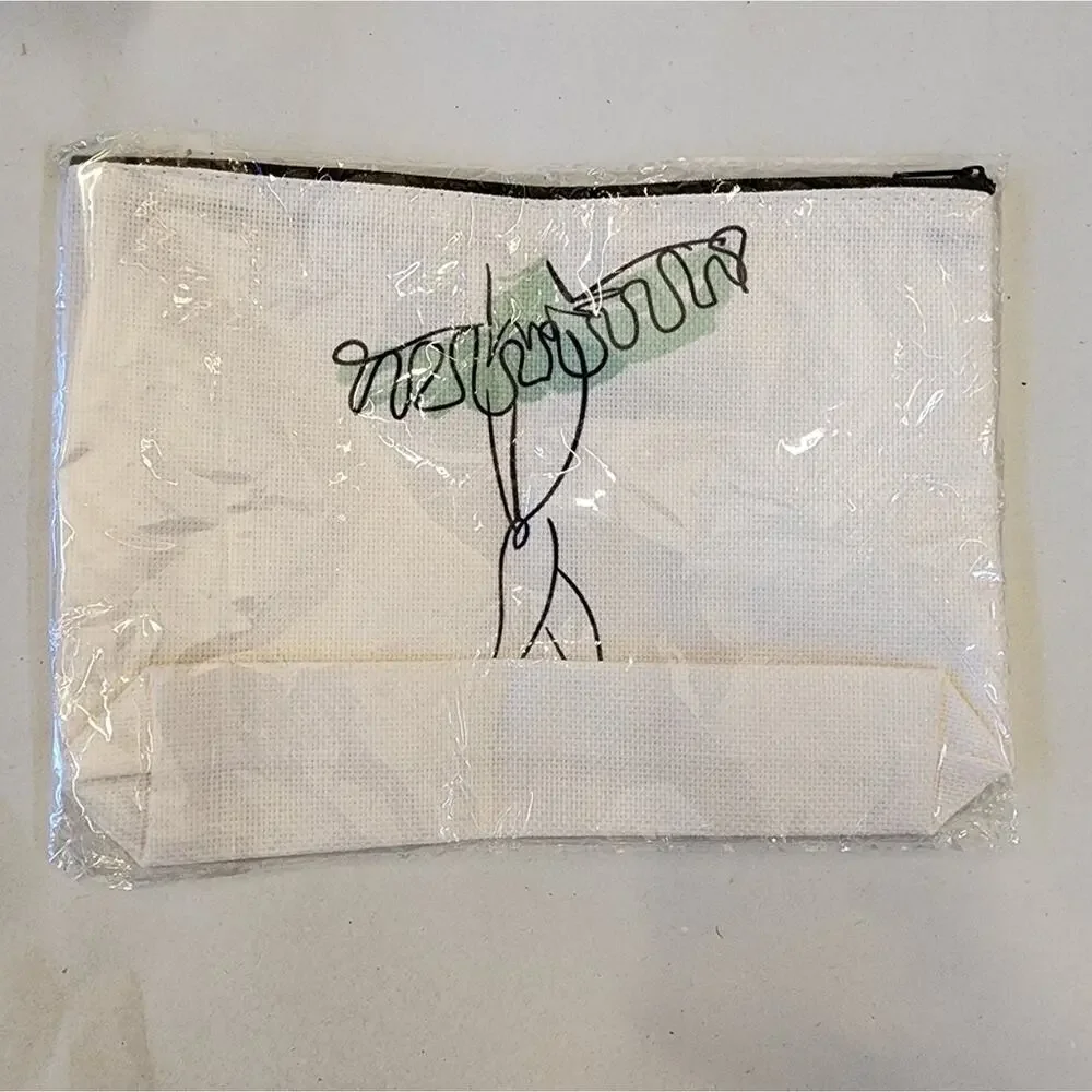 Green White Makeup Bag Dancer Supplies‎ Travel Cosmetics Zipper Closure Sz M New